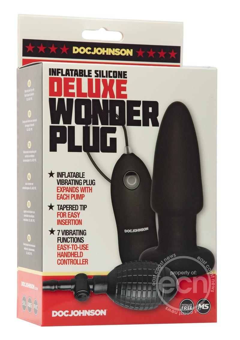 Deluxe Wonder Plug Inflatable Silicone Vibrating Butt Plug with Remote Control