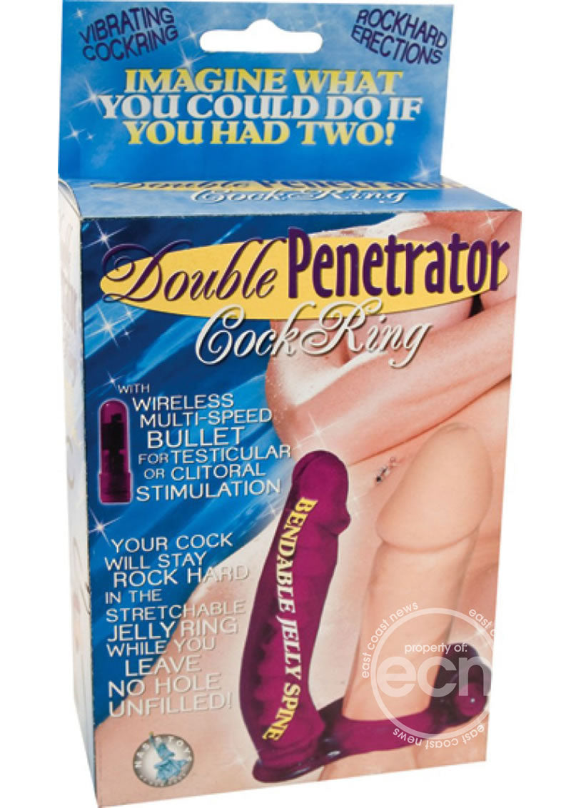 Double Penetrator Vibrating Cock Ring with Bendable Dildo