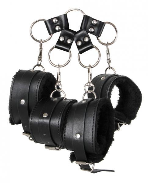 Adam & Eve Adam & Eve's Hog Tie Adjustable Vegan Leather Faux Fur Cuffs - Black