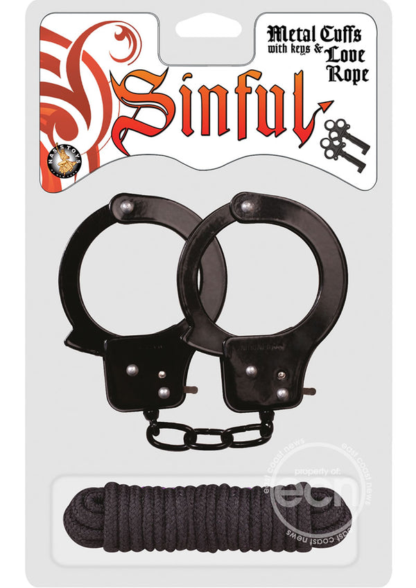 Sinful Metal Cuffs with Keys and Love Rope