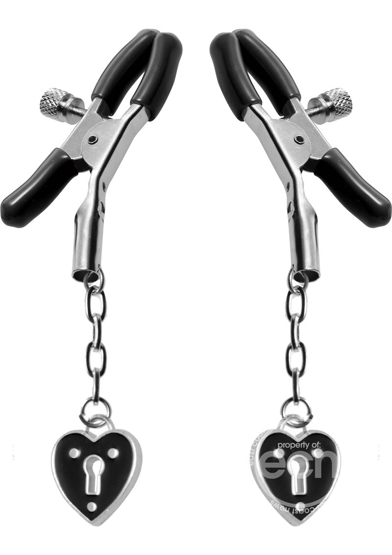 Master Series Charmed Heart Padlock Nipple Clamps