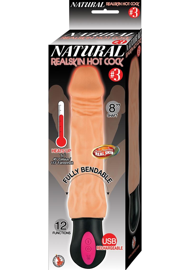 Natural Realskin Hot Cock 3 Rechargeable Warming Dildo
