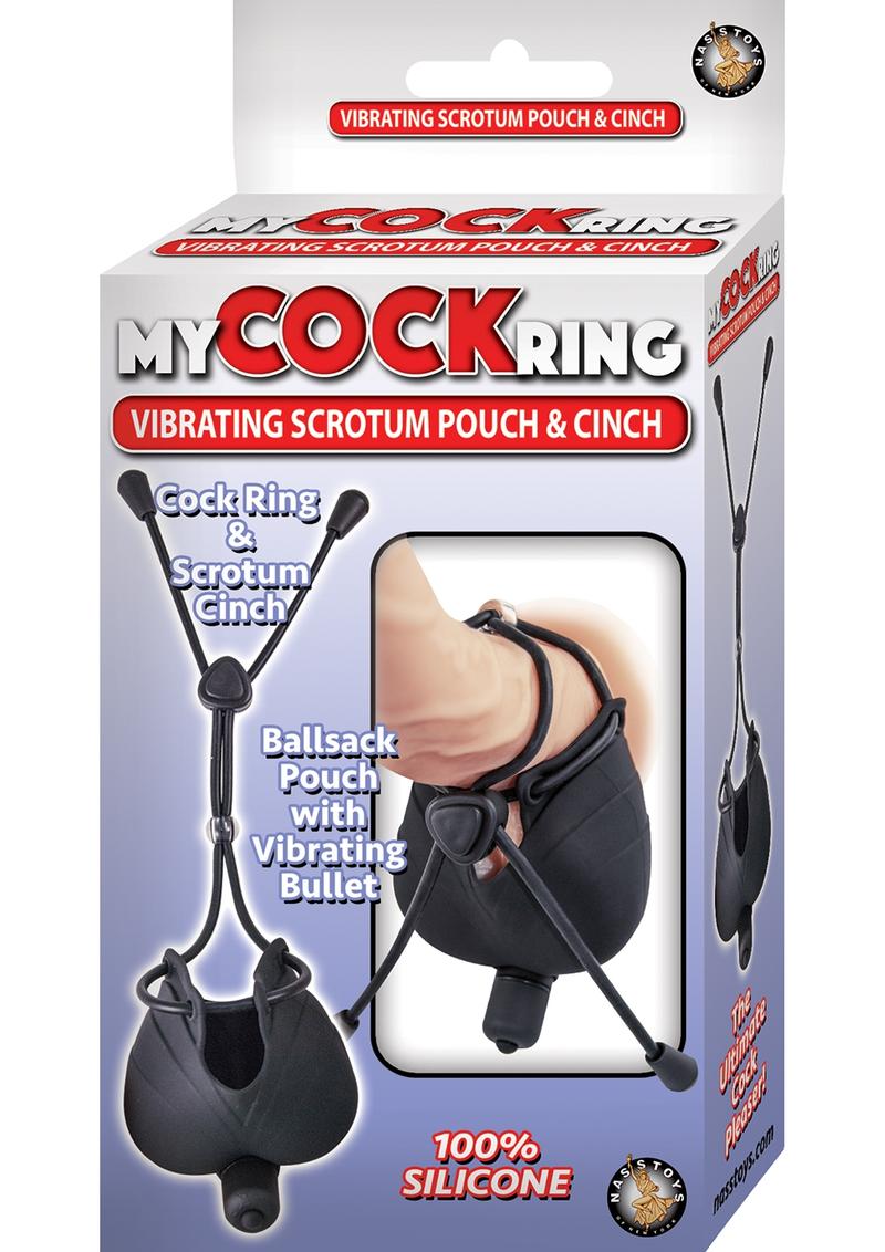 My Cock Ring Vibrating Scrotum Pouch and Cinch Silicone Cock Tie