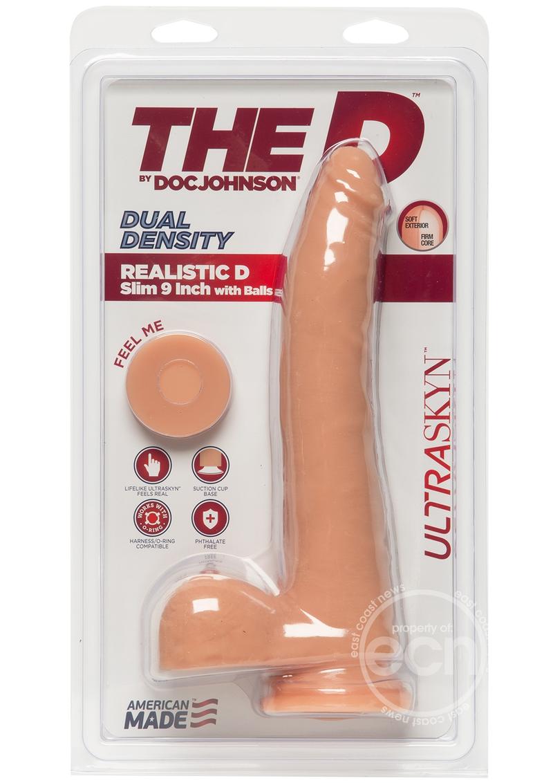 The D Realistic D Ultraskyn Slim Dildo with Balls 9in