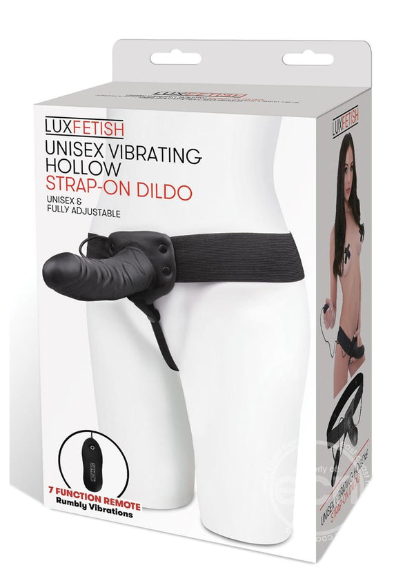 Lux Fetish Unisex Vibrating Hollow Strap-On Dildo with Wired Remote Control 9in