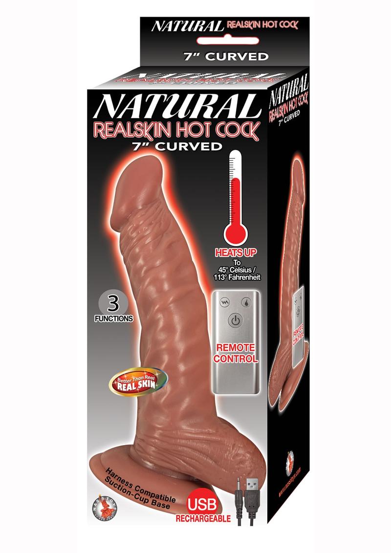 Natural Realskin Hot Cock Curved Warming Rechargeable Dildo