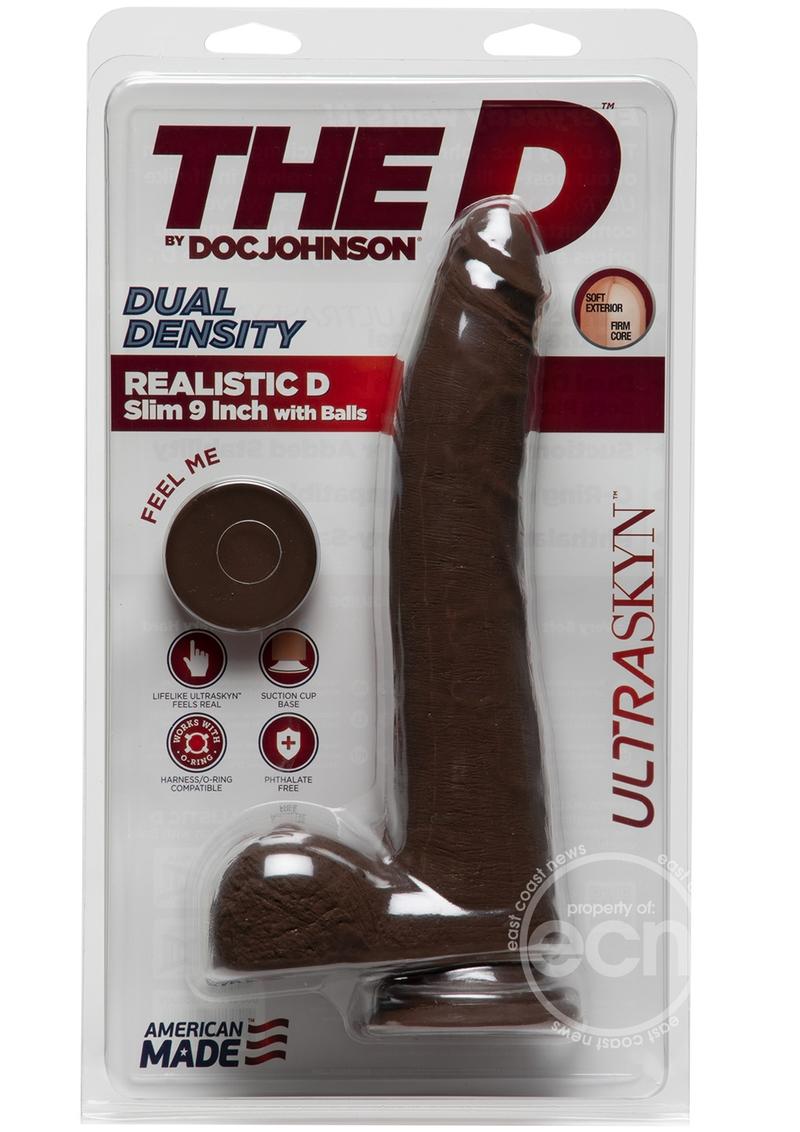 The D Realistic D Ultraskyn Slim Dildo with Balls 9in