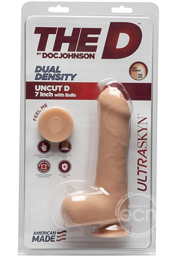 The D Uncut D Ultraskyn Dildo with Balls 7in