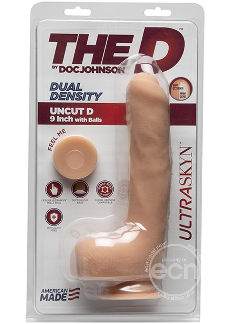 The D Uncut D Ultraskyn Dildo with Balls 9in