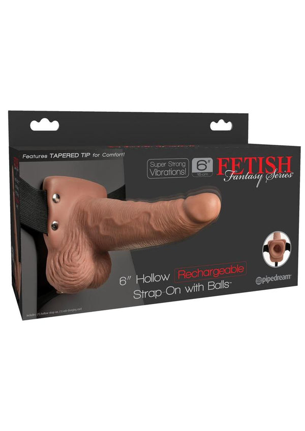 Fetish Fantasy Hollow Rechargeable Strap-On with Balls 6in - Tan