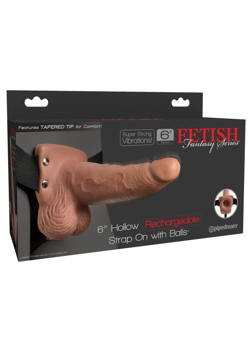 Fetish Fantasy Hollow Rechargeable Strap-On with Balls 6in - Tan