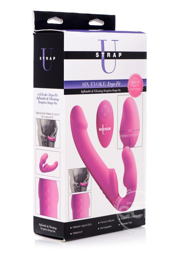 Strap U Evoke Ergo Fit Inflatable & Vibrating Silicone Strapless Strap-on with Remote Control