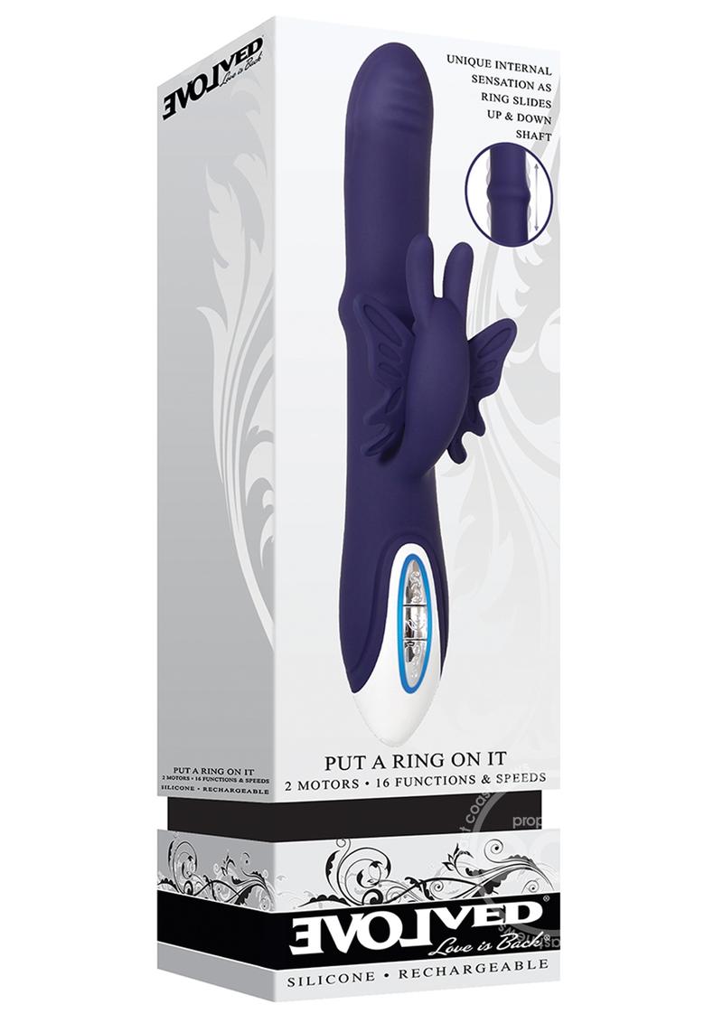 Evolved Put A Ring On It Rechargeable Silicone Vibrator with Sliding Shaft Ring