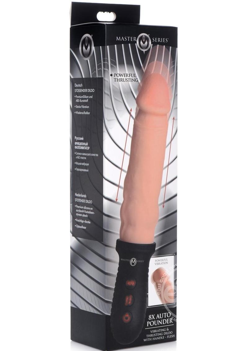 Master Series 8x Auto Pounder Rechargeable Silicone Vibrating & Thrusting Dildo with Handle 10in