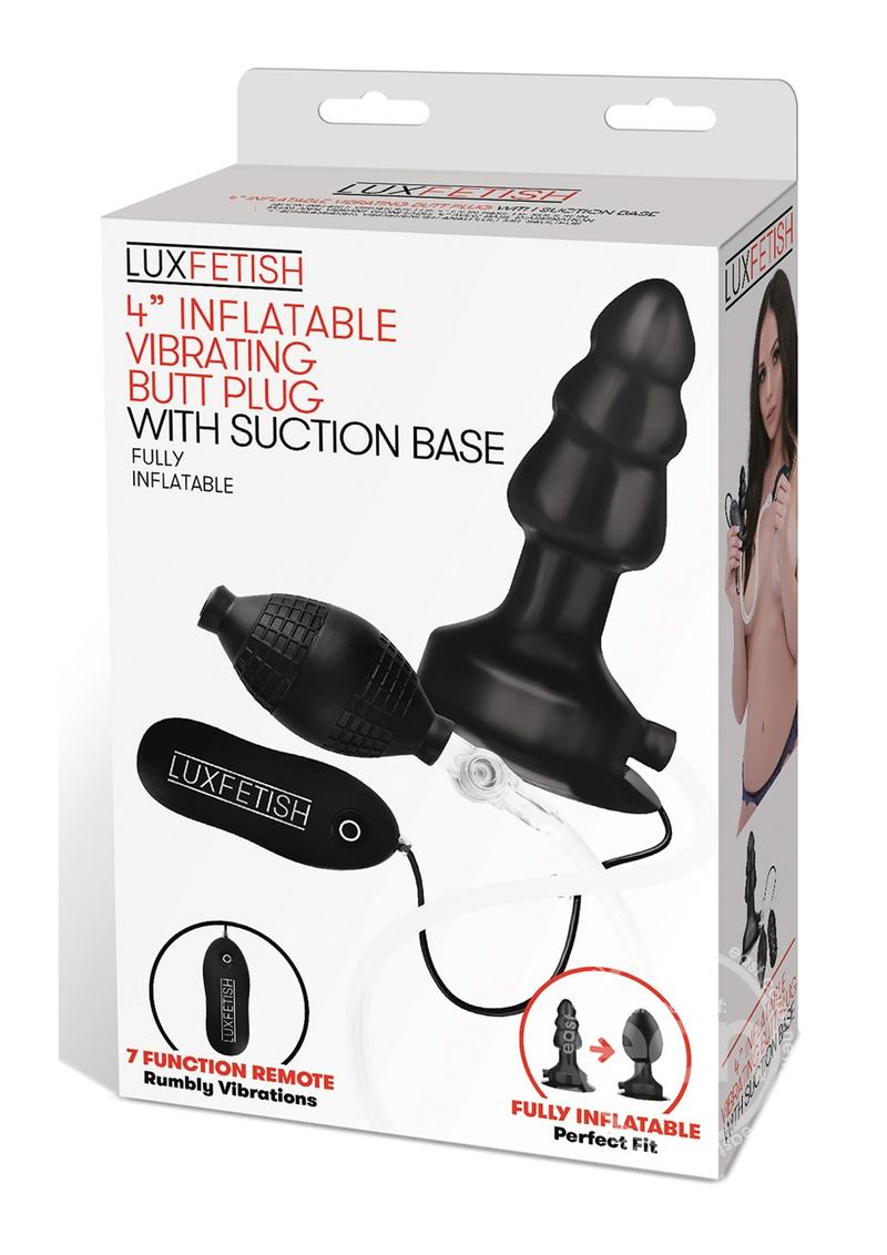 Lux Fetish Inflatable Vibrating Butt Plug with Suction Base and Remote Control 4in