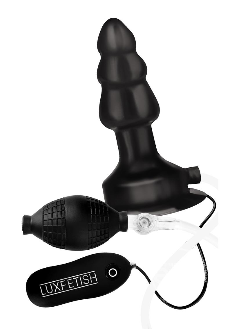 Lux Fetish Inflatable Vibrating Butt Plug with Suction Base and Remote Control 4in