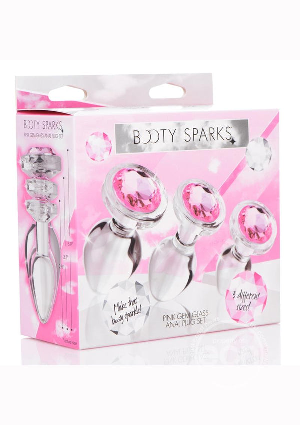 Booty Sparks Pink Gem Glass Anal Plug Set (3 pieces)