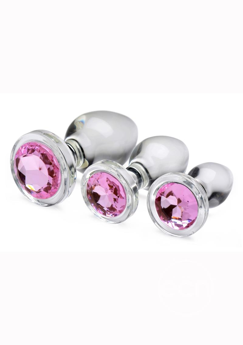 Booty Sparks Pink Gem Glass Anal Plug Set (3 pieces)