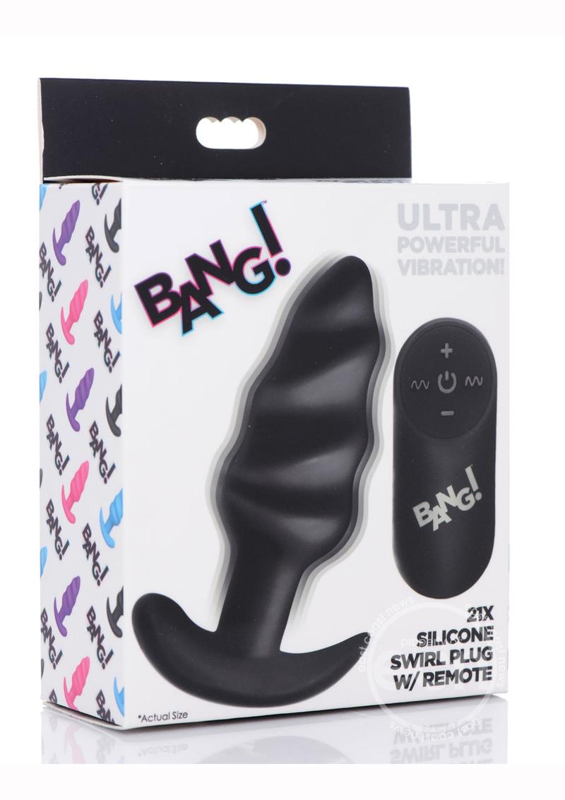 Bang! 21x Vibrating Silicone Rechargeable Swirl Butt Plug with Remote Control