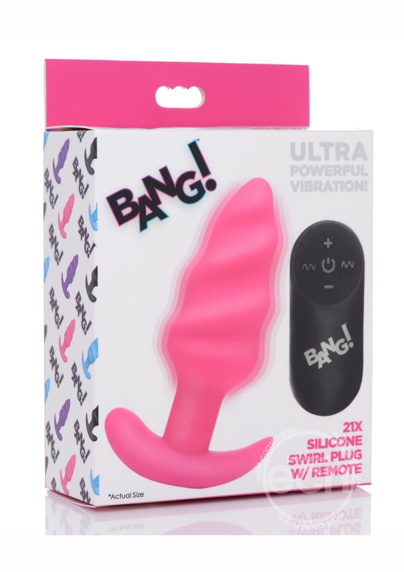 Bang! 21x Vibrating Silicone Rechargeable Swirl Butt Plug with Remote Control