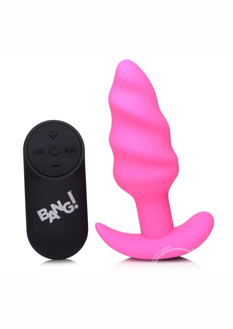 Bang! 21x Vibrating Silicone Rechargeable Swirl Butt Plug with Remote Control