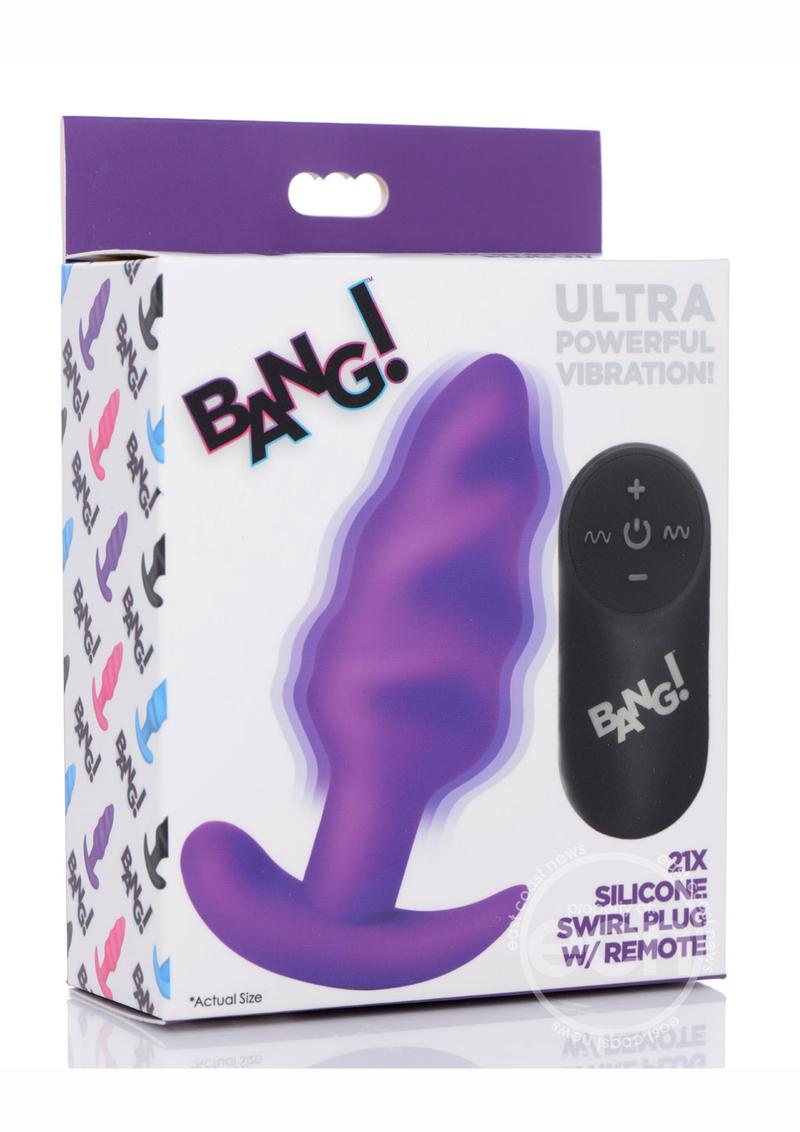 Bang! 21x Vibrating Silicone Rechargeable Swirl Butt Plug with Remote Control