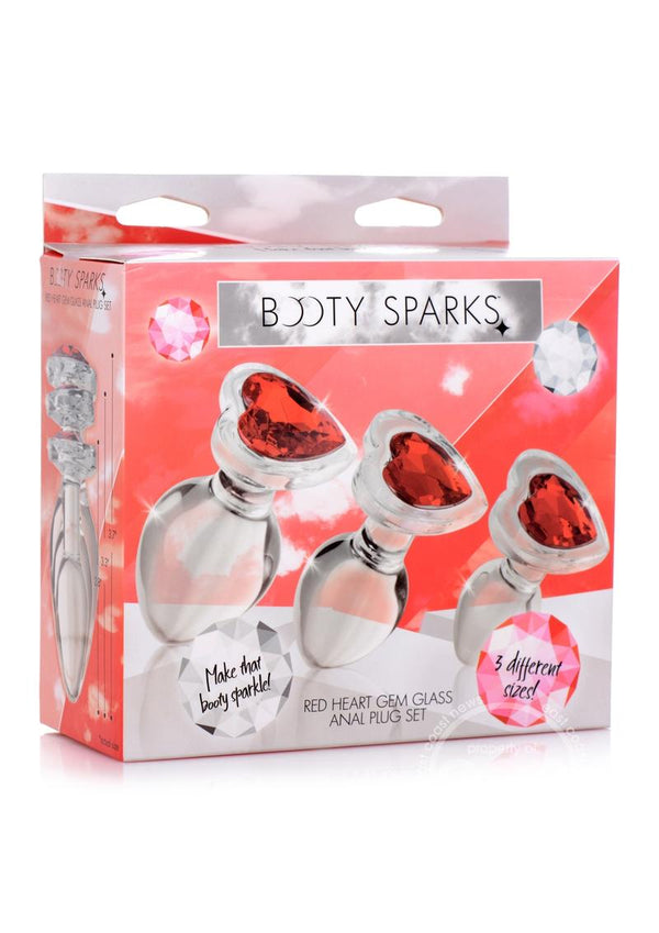 Booty Sparks Red Heart Gem Glass Plug Set 3pc - S/M/L