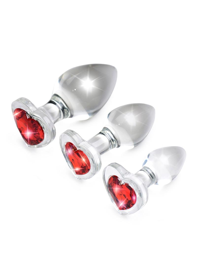 Booty Sparks Red Heart Gem Glass Plug Set 3pc - S/M/L