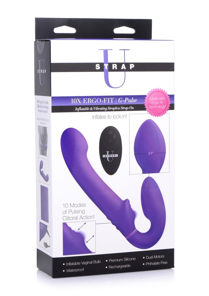Strap U Ergo-Fit G-Pulse Silicone Rechargeable 10X Dual Dildo Strapless Strap-On with Remote Control