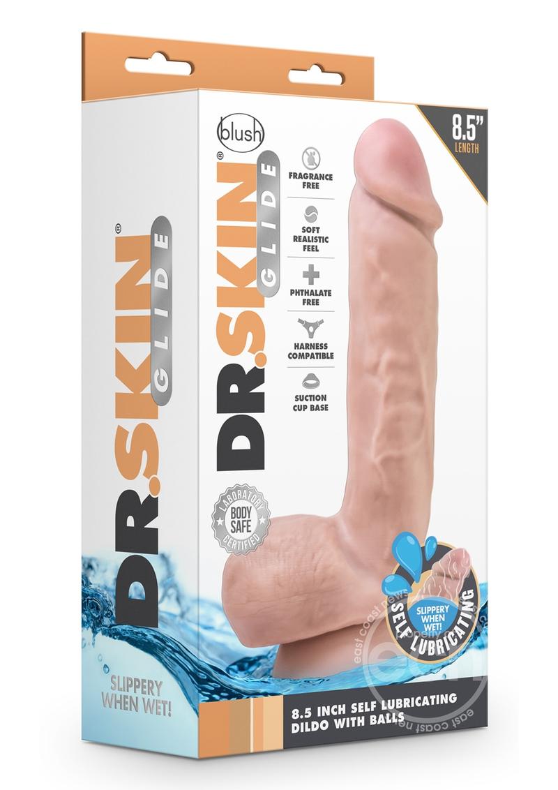 Dr. Skin Glide Self Lubricating Dildo with Balls 8.5in