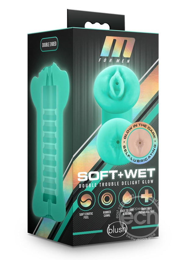 M for Men Soft and Wet Double Trouble Glow In The Dark Masturbator