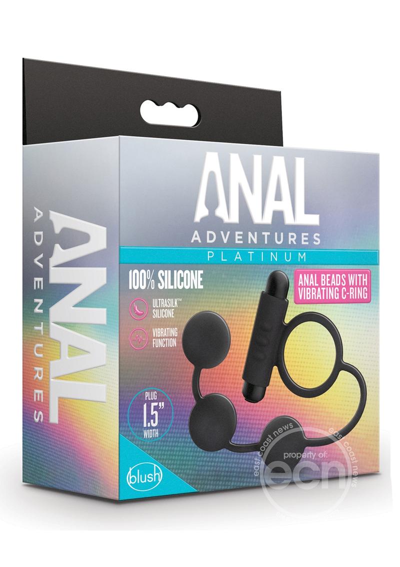 Anal Adventures Platinum Silicone Anal Beads with Vibrating Cock Ring