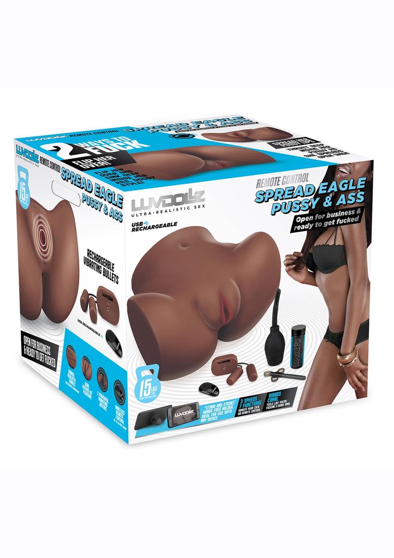 LuvDollz Remote Controlled Spread Eagle Vibrating Rechargeable Masturbator with Bullets and Remote Control - Pussy & Ass