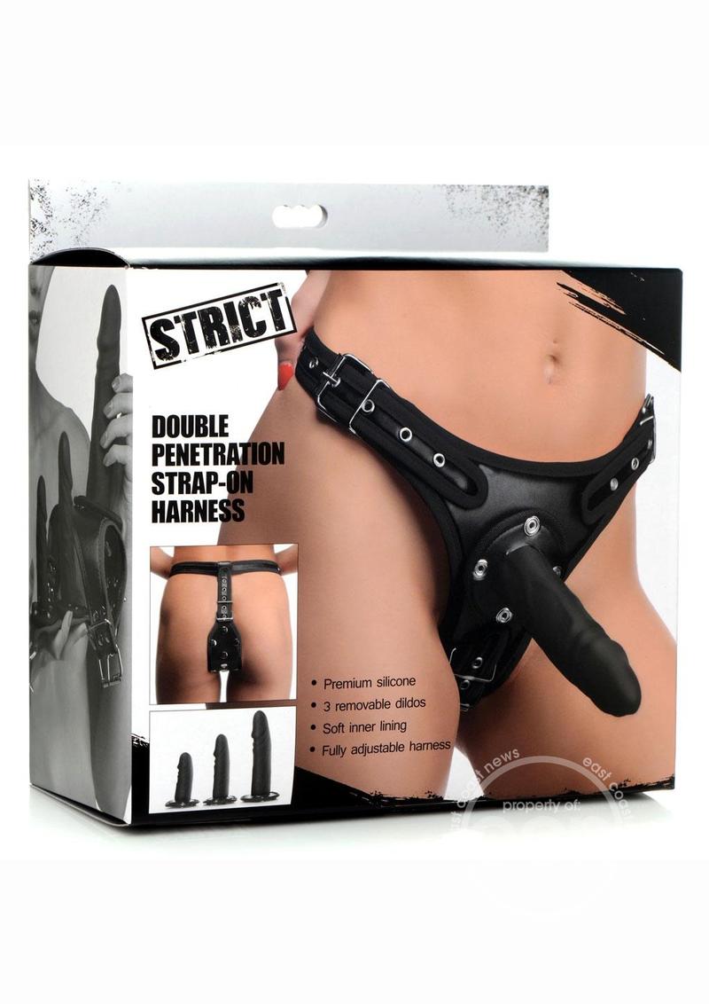 Strict Double Penetration Strap-On Harness with Silicone Dildos (3 pack)