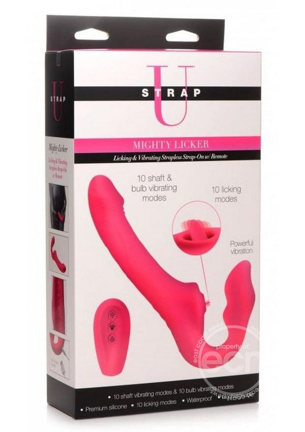 Strap U Licking Vibrating Rechargeable Silicone Strapless Strap-On with Remote Control