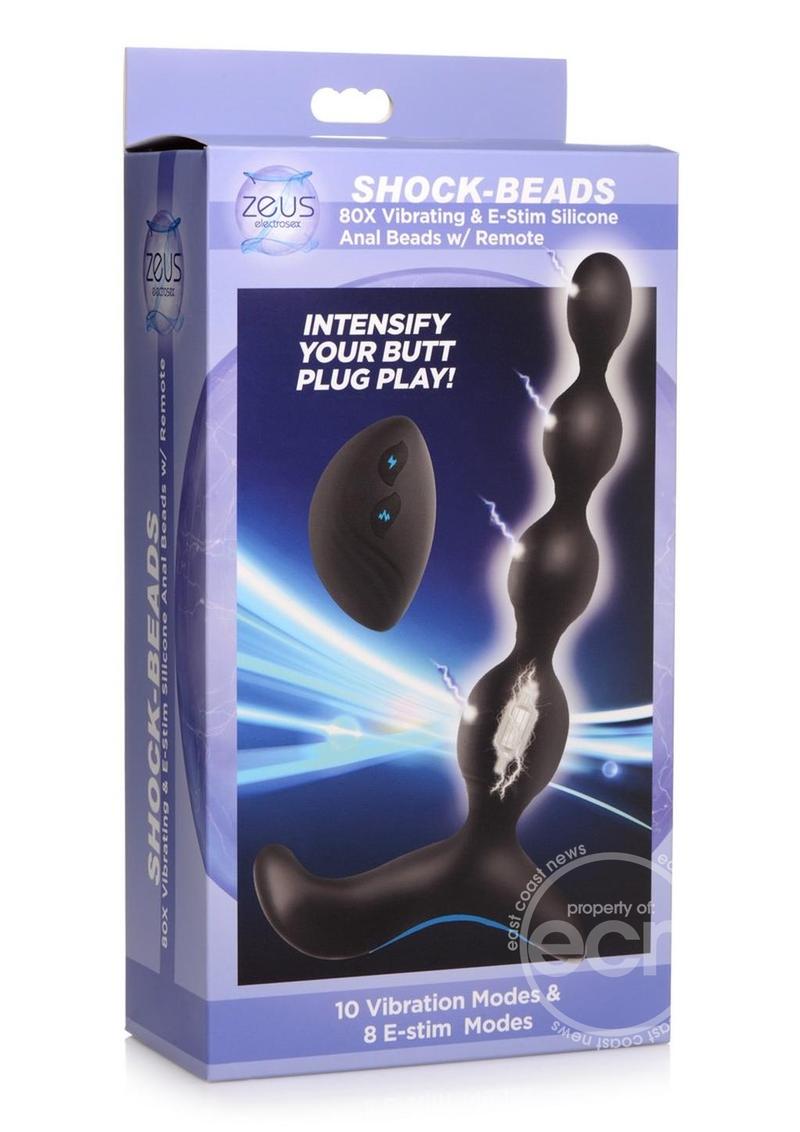 Zeus Shock Beads 80X Vibrating & E-Stim Rechargeable Silicone Anal Beads with Remote Control