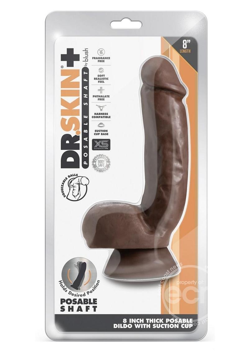 Dr. Skin Plus Thick Posable Dildo with Squeezable Balls 8in