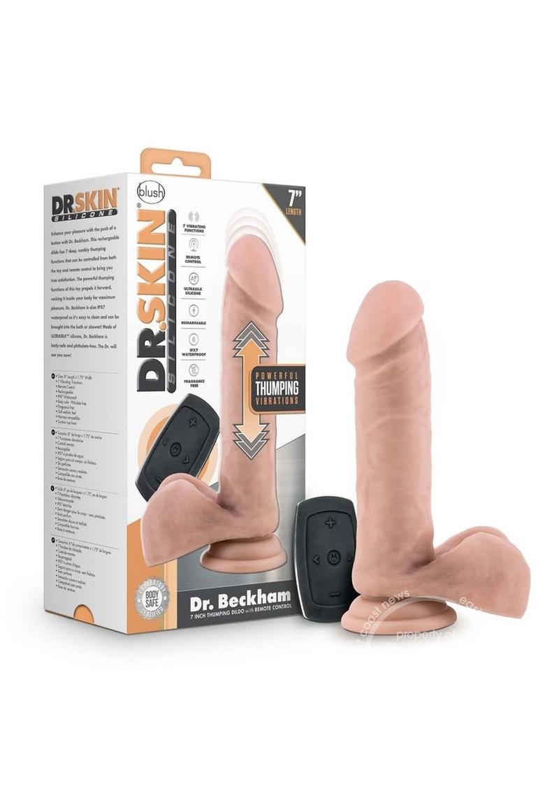 Dr. Skin Platinum Collection Silicone Dr. Beckham Rechargeable Thumping Dildo with Remote Control 7in