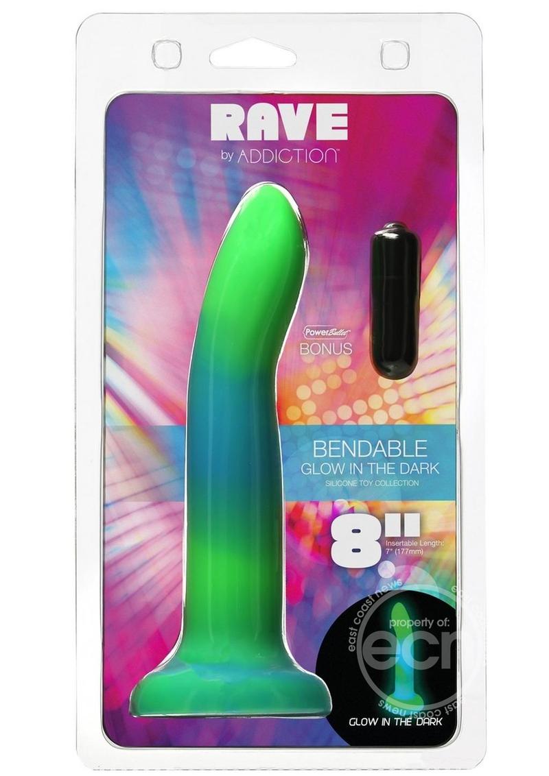 Addiction Rave Silicone Glow In The Dark Dildo 8in