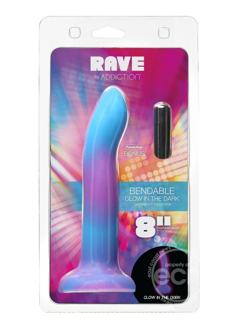 Addiction Rave Silicone Glow In The Dark Dildo 8in