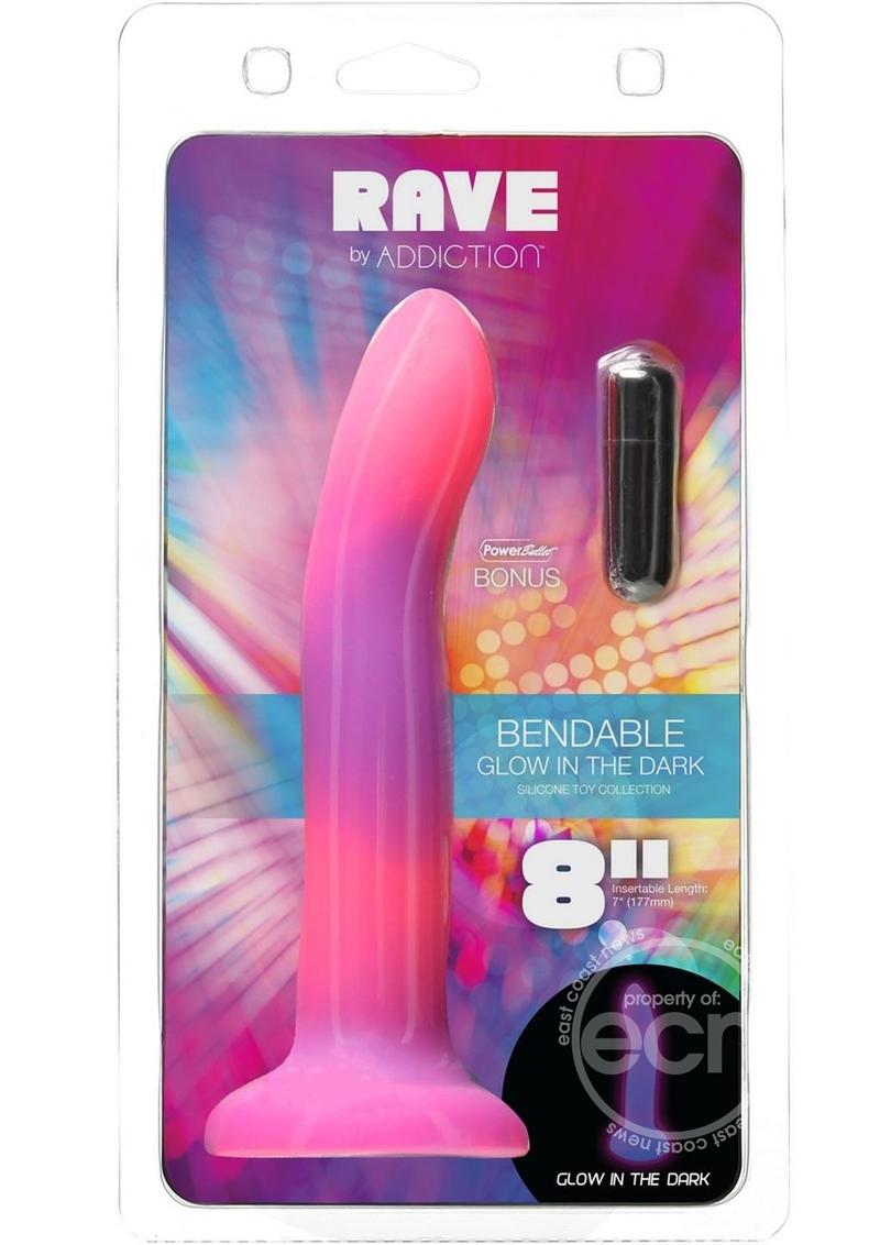 Addiction Rave Silicone Glow In The Dark Dildo 8in