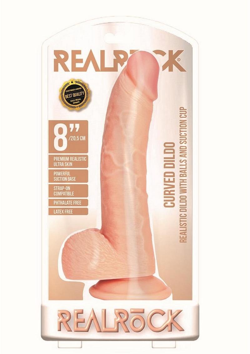 RealRock Curved Realistic Dildo with Balls and Suction Cup 8in