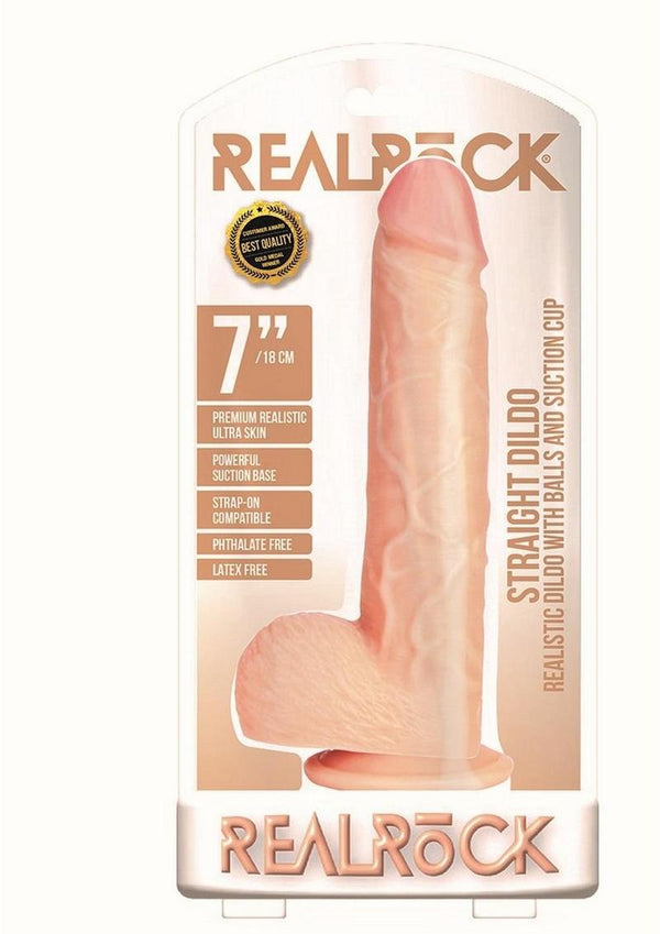 RealRock Straight Realistic Dildo with Balls and Suction Cup 7in