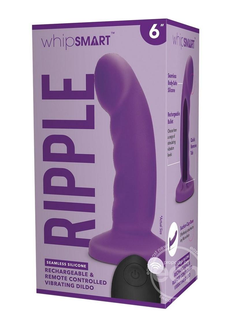 WhipSmart Curved Ripple Remote Control Silicone Rechargeable G-Spot/P-Spot Dildo 6in