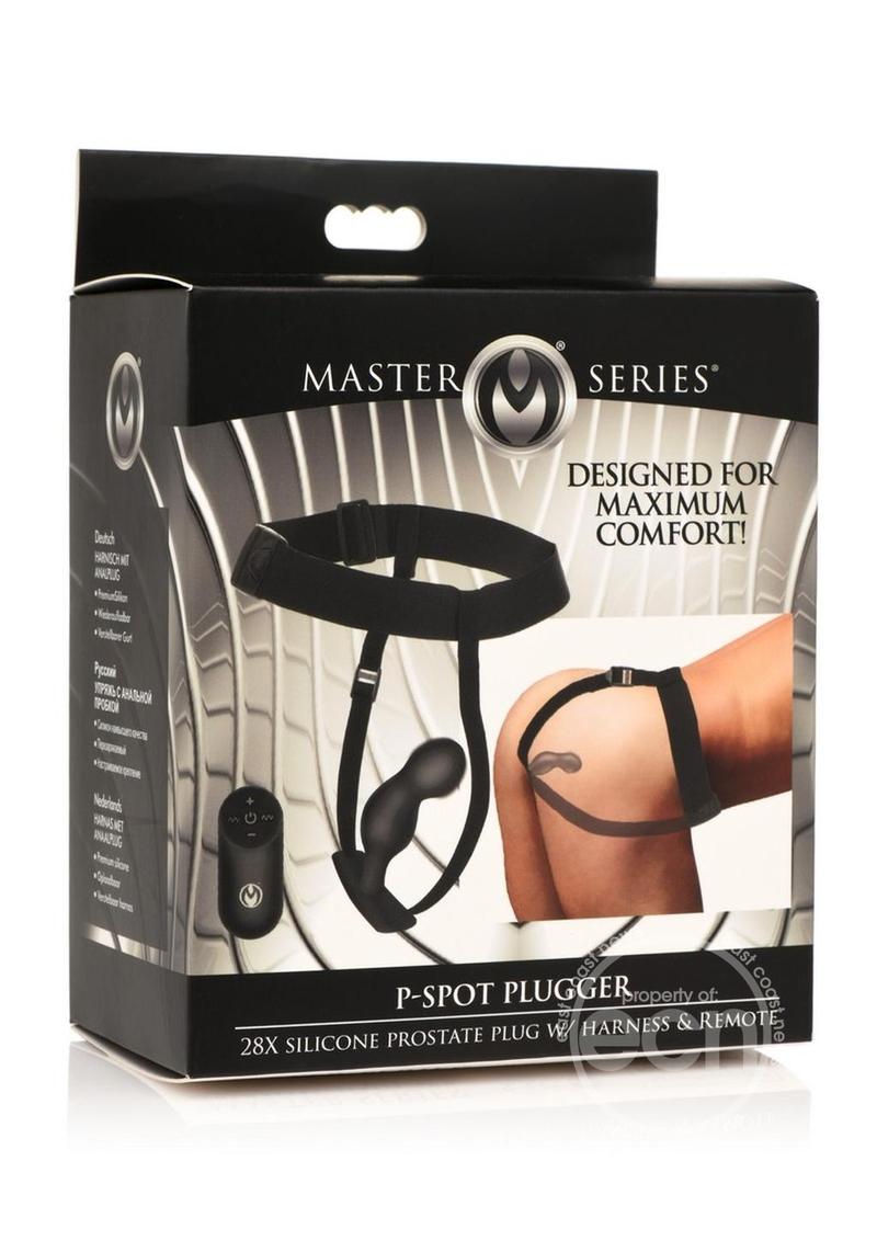 Master Series P-Spot Plugger 28X Rechargeable Silicone Prostate Plug with Harness & Remote Control