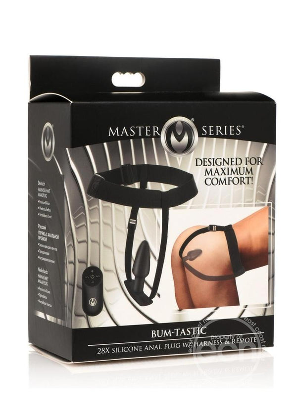 Master Series Bum-Tastic 28X Rechargeable Silicone Anal Plug with Harness & Remote Control