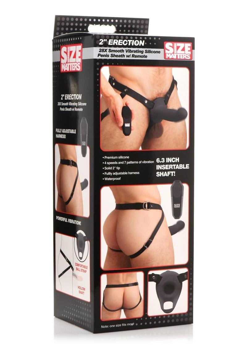 Size Matters 2" Erection 28X Smooth Vibrating Rechargeable Silicone Penis Sheath with Remote Control