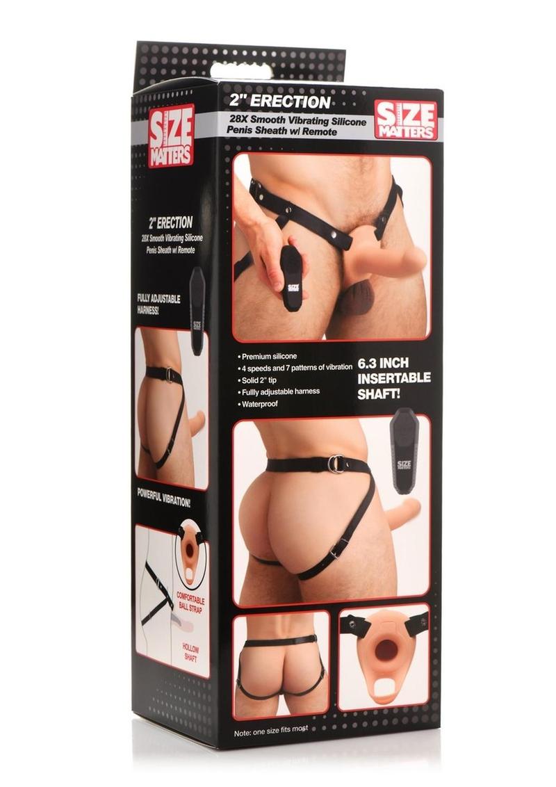 Size Matters 2" Erection 28X Smooth Vibrating Rechargeable Silicone Penis Sheath with Remote Control