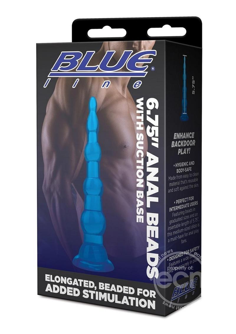 Blue Line Anal Beads with Suction Cup 6.75in