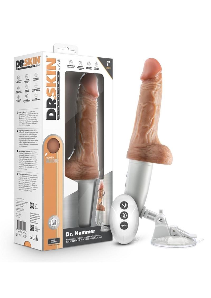 Dr. Skin Platinum Collection Silicone Dr. Hammer Rechargeable Thrusting Dildo with Handle and Remote Control 7in